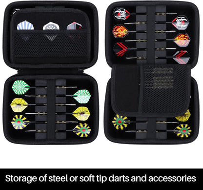 Hard Case Compatible with Steel Tip or Soft Tip Darts Set, Storage Holder Fits for Dart Tips Shafts Flights and Accessories (Black Case)