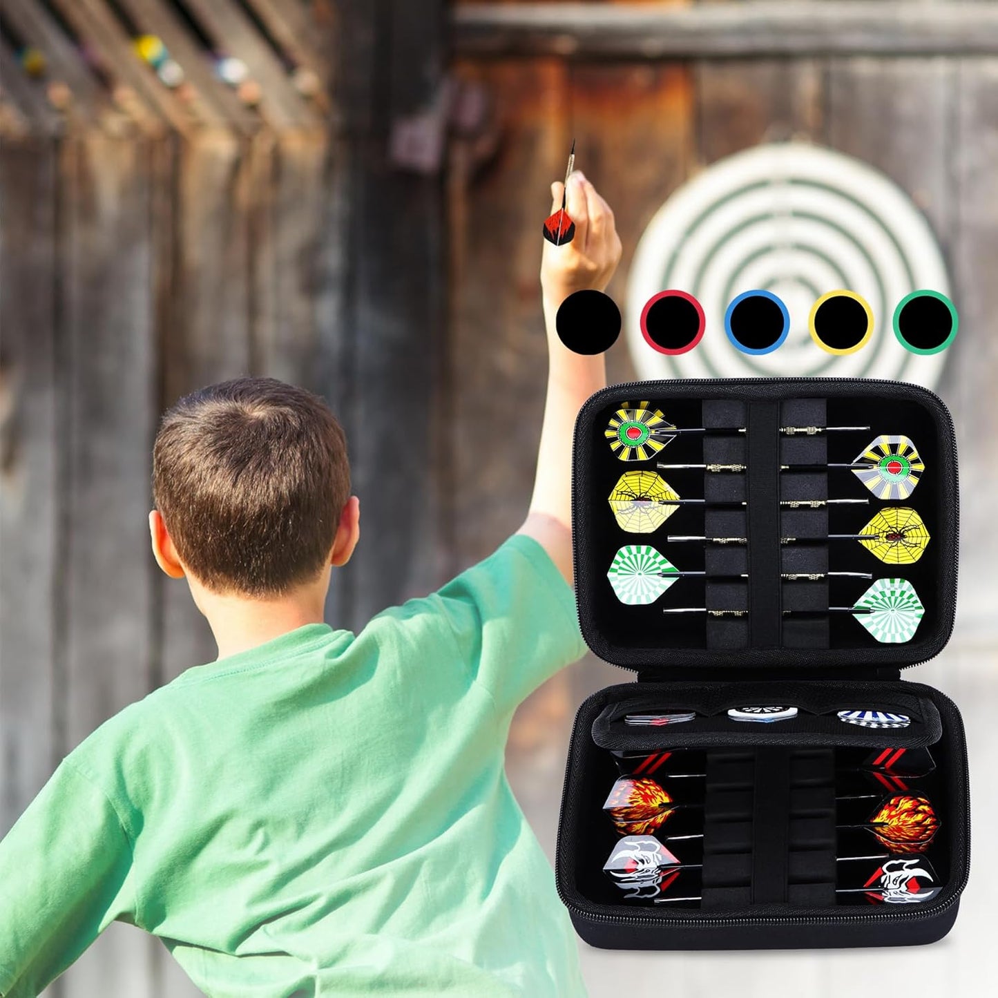 Hard Case Compatible with Steel Tip or Soft Tip Darts Set, Storage Holder Fits for Dart Tips Shafts Flights and Accessories (Black Case)