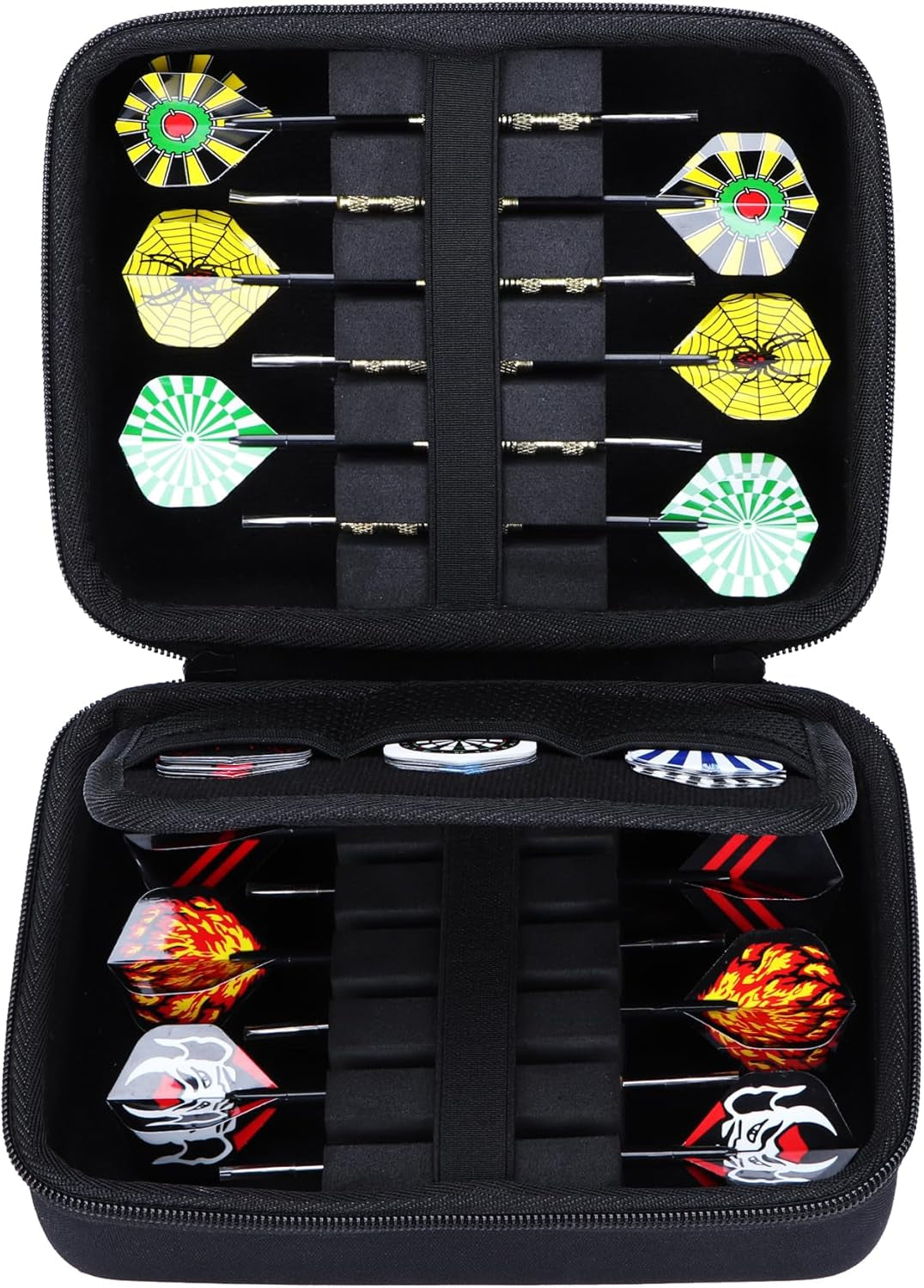 Hard Case Compatible with Steel Tip or Soft Tip Darts Set, Storage Holder Fits for Dart Tips Shafts Flights and Accessories (Black Case)