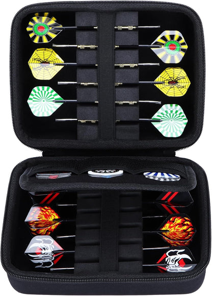 Hard Case Compatible with Steel Tip or Soft Tip Darts Set, Storage Holder Fits for Dart Tips Shafts Flights and Accessories (Black Case)