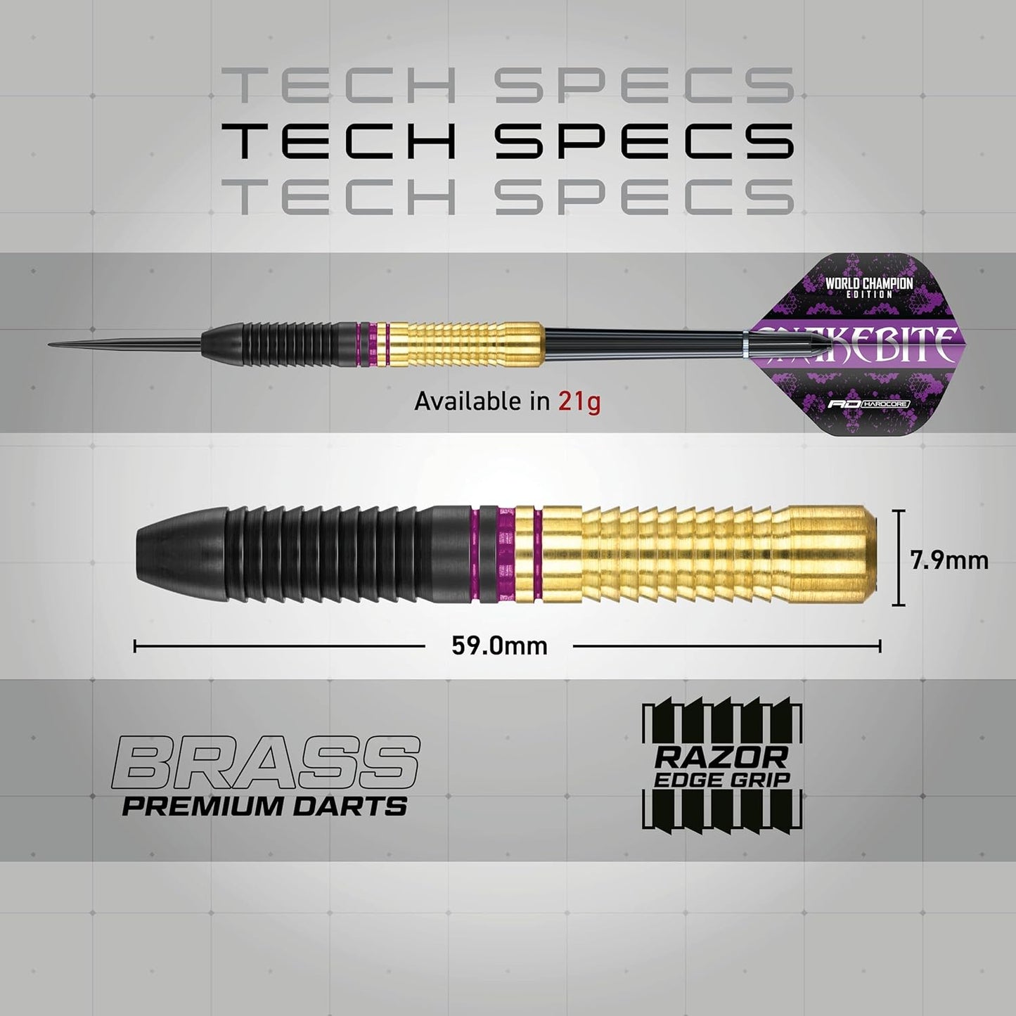 Professional Player Brass Darts Set with Flights and Shafts (Stems)