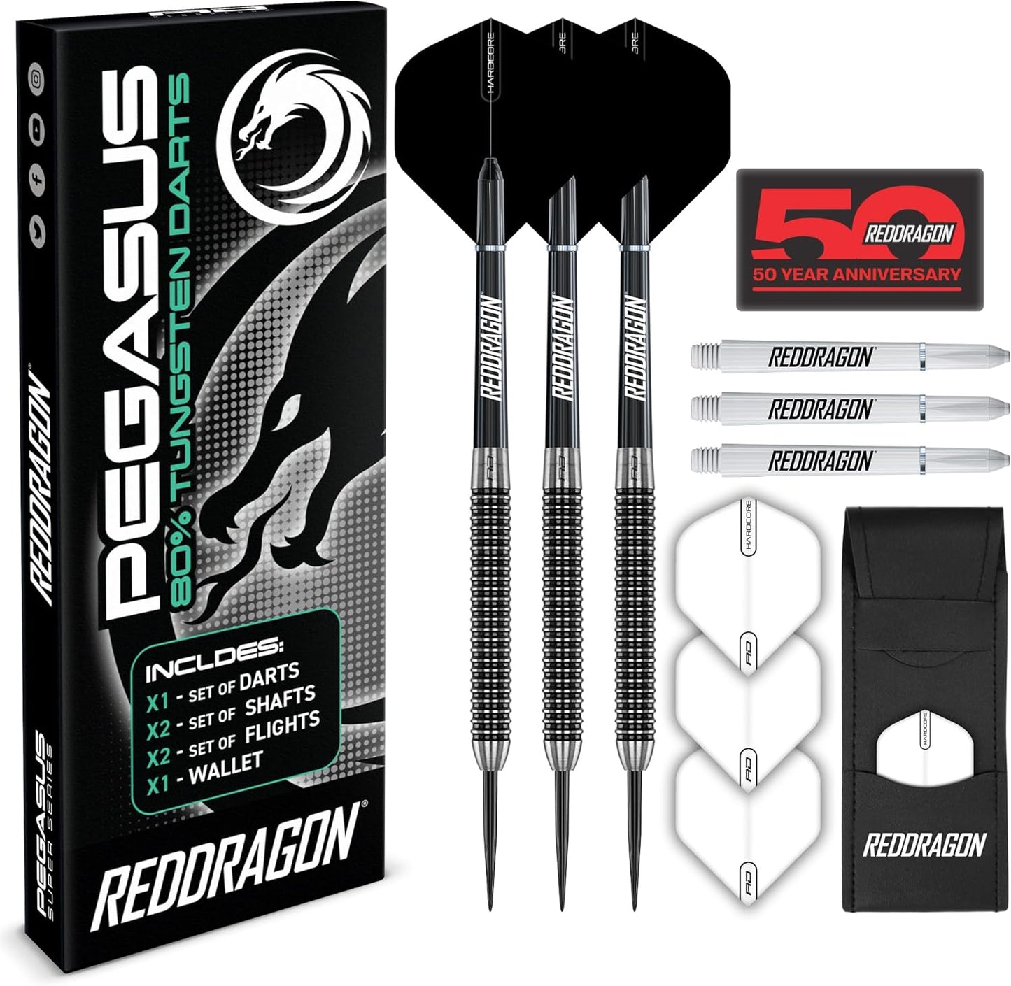 Pegasus Professional 80% Tungsten Darts Set Available in Steel Tip 21G, 23G, 24G, 25G, 26G, 28G, 30G Darts | Amazon Exclusive Dart Set with Flights, Stems (Shafts) and Case