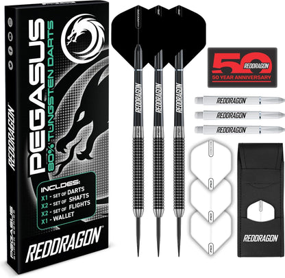 Pegasus Professional 80% Tungsten Darts Set Available in Steel Tip 21G, 23G, 24G, 25G, 26G, 28G, 30G Darts | Amazon Exclusive Dart Set with Flights, Stems (Shafts) and Case
