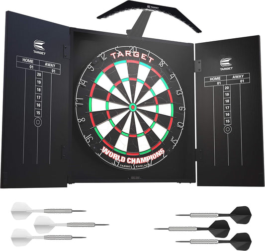 Arc Dartboard Lighting System Home Cabinet Set - Includes World Champions Dartboard and 2 Sets of Darts, Black