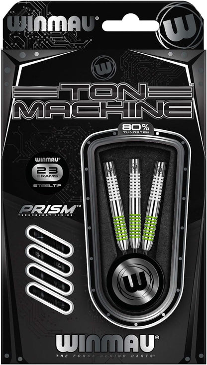 Darts Ton Machine Professional Tungsten Darts Set with Prism Flights and Shafts (Stems) 22G | 23G | 24G | 26G | 27G Gram Steeltip Dart Set