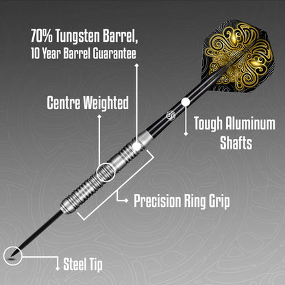 Shot Darts Steel Tip, TOA (23G / 24G) 70% Tungsten Barrels Pro Throwing Darts for Maximum Aerodynamics Handcrafted Professional Dart Set and Flights Made in New Zealand Metal Tip Bar Darts for Adults